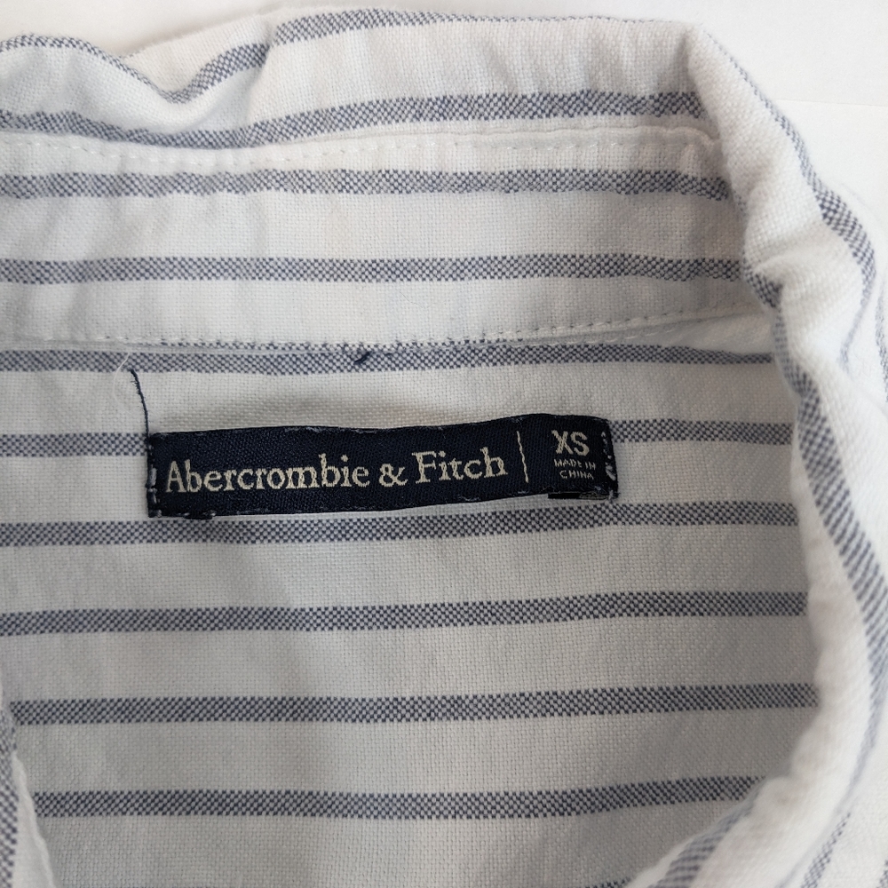 White and Blue pinstripe Short sleeve button down shirt dress with pockets [148] - Picture 2 of 8